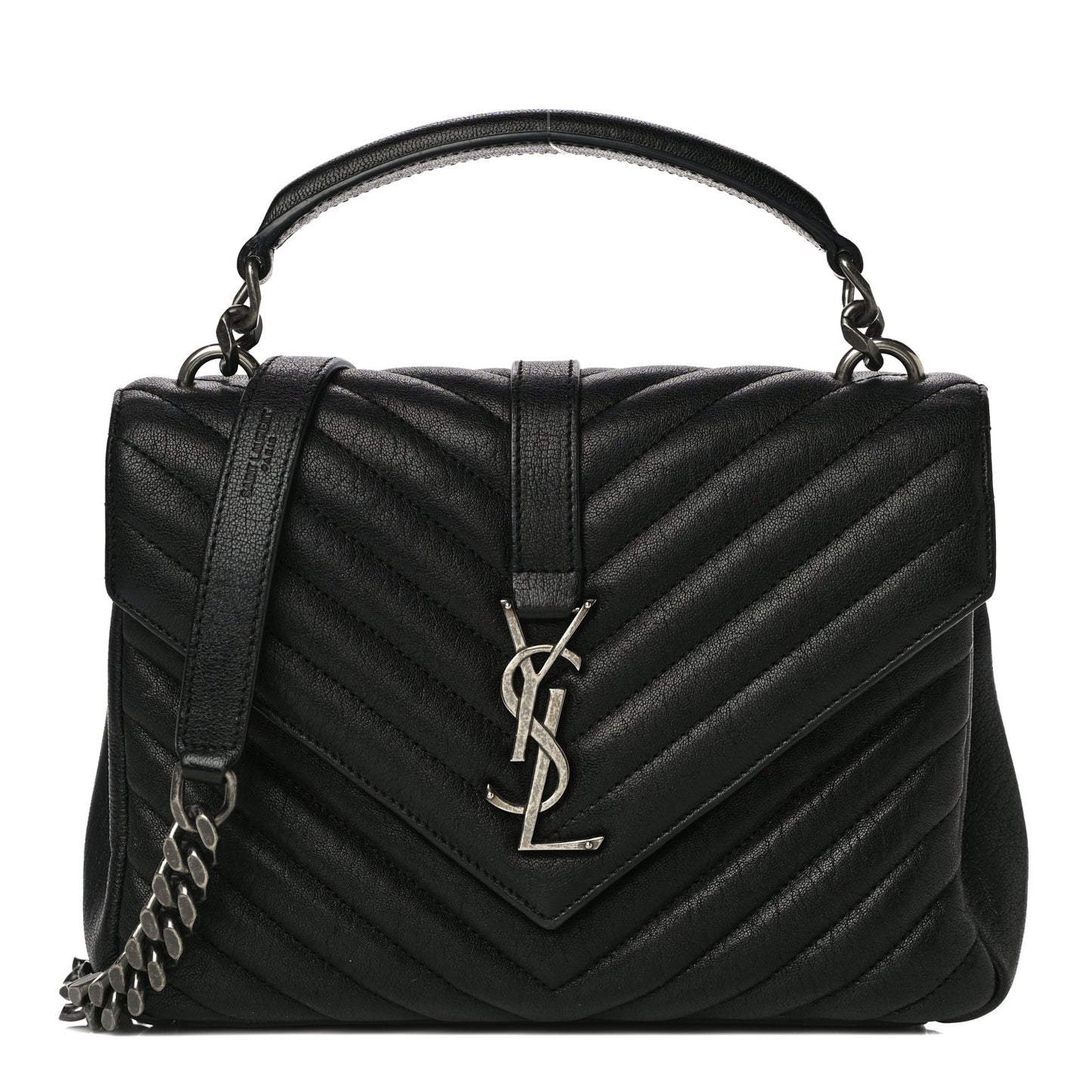 Sheepskin Matelasse Chevron Monogram Medium College Bag Black