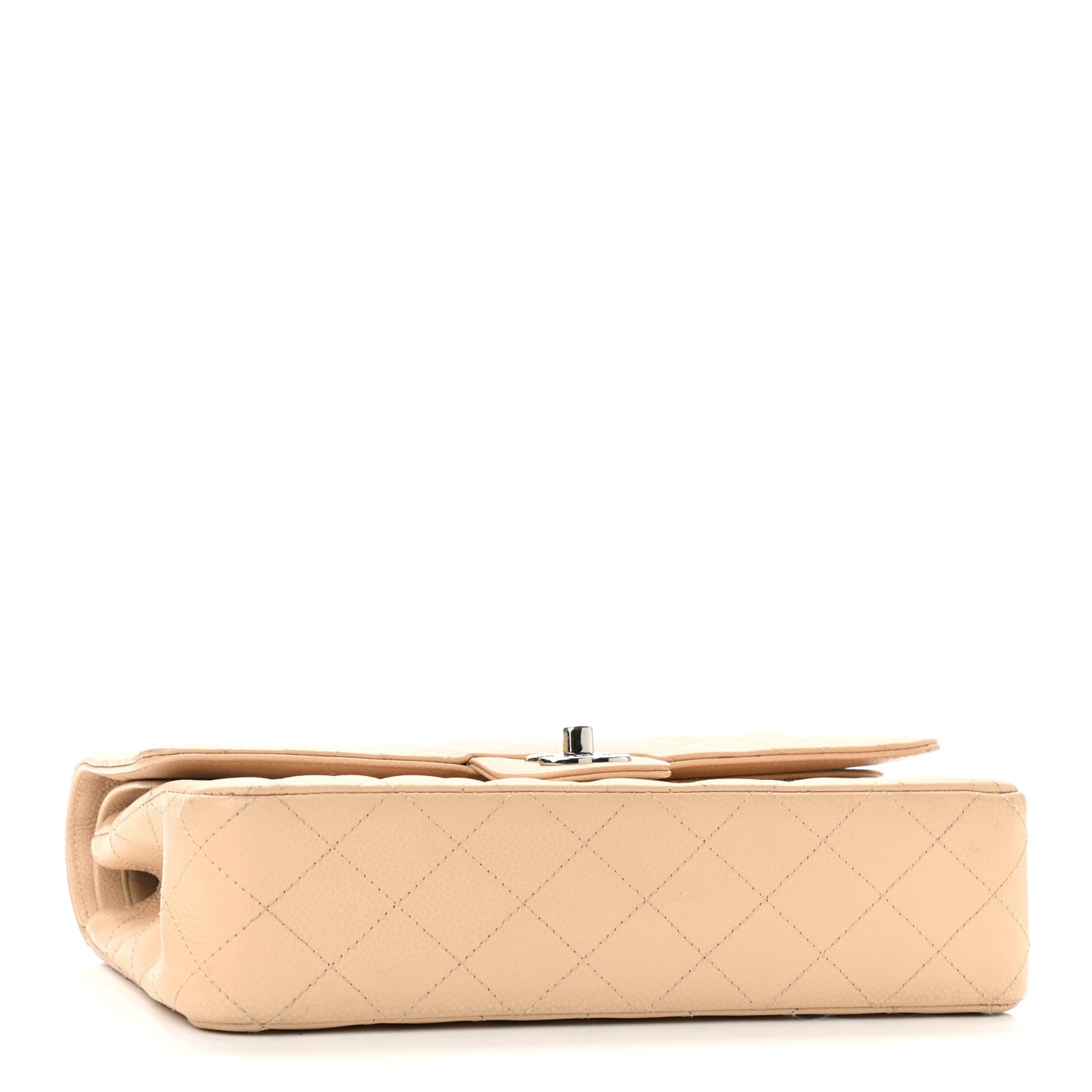 Caviar Quilted Medium Double Flap Beige