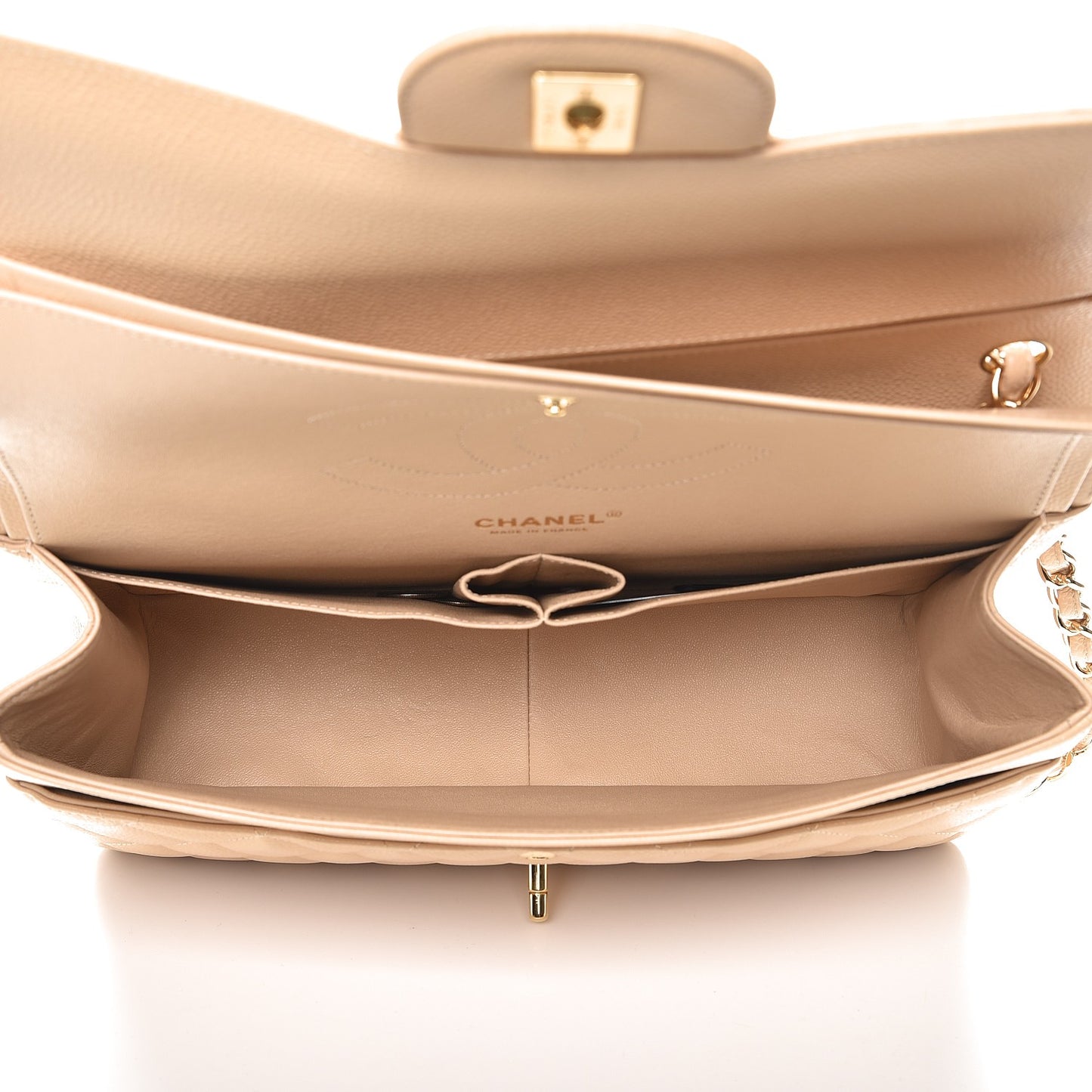 Caviar Quilted Jumbo Double Flap Beige