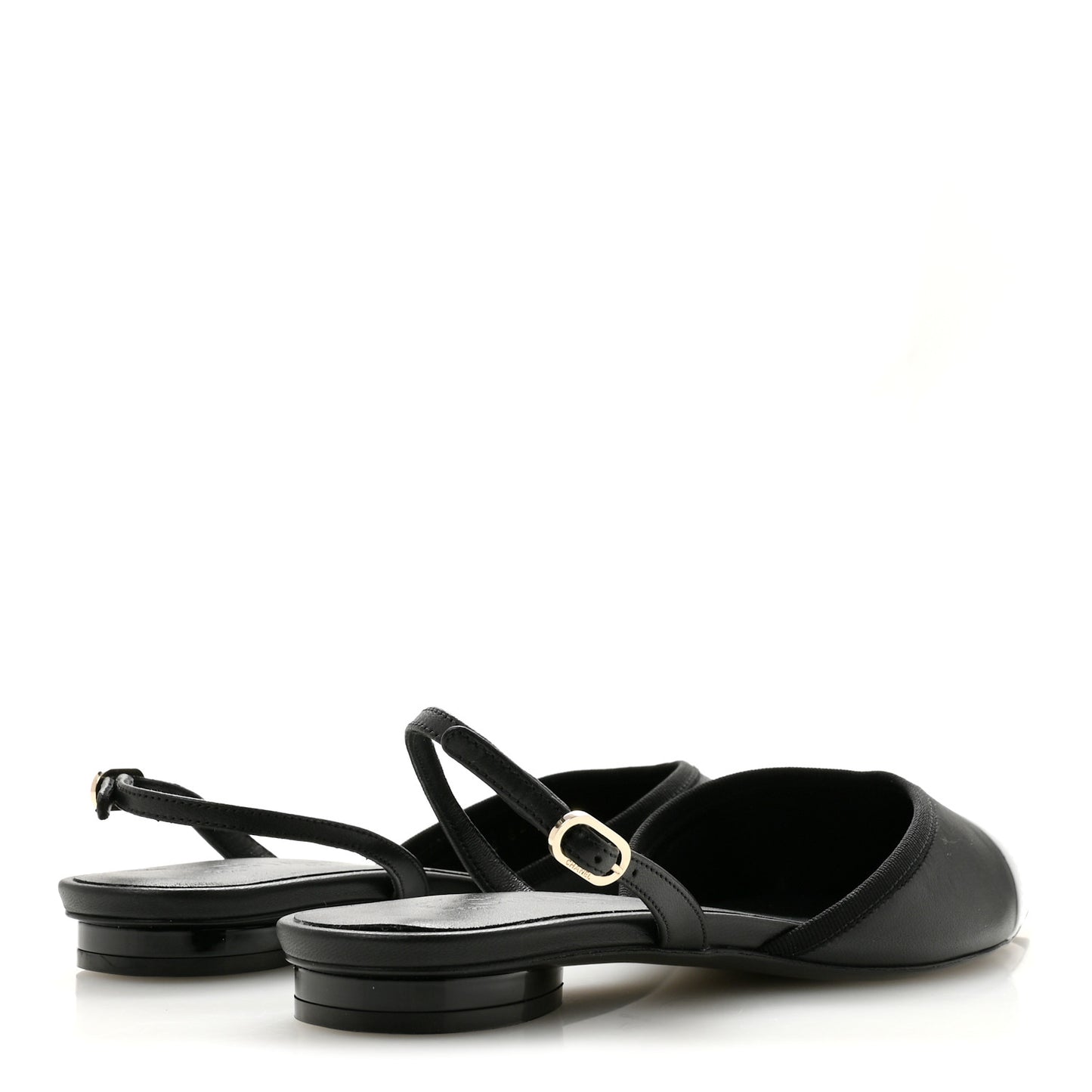 Iridescent Lambskin Cap Toe CC Slingback Flats 37 Black White
