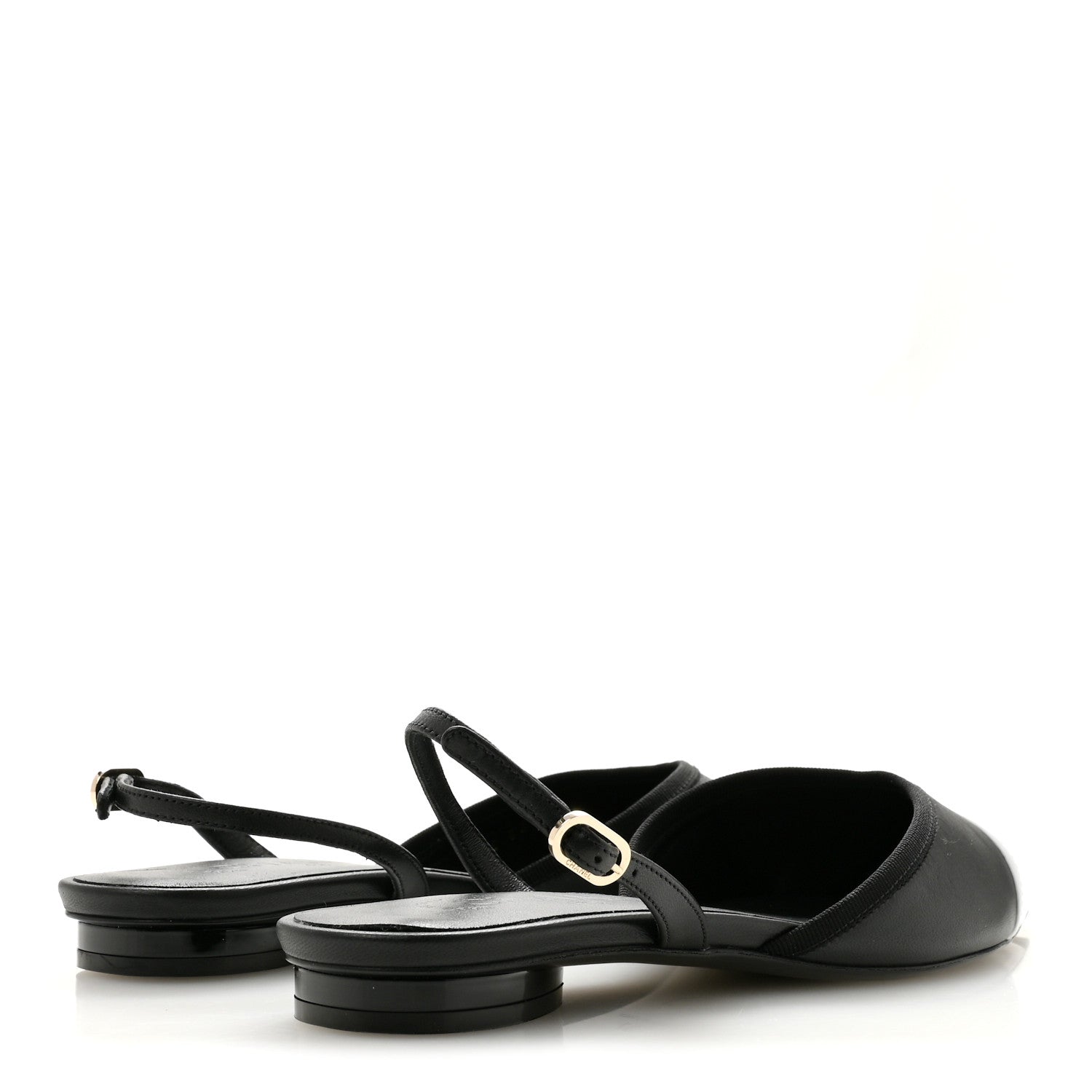 Chanel Iridescent Lambskin Cap Toe CC Slingback Flats 37 Black White 5 of 10