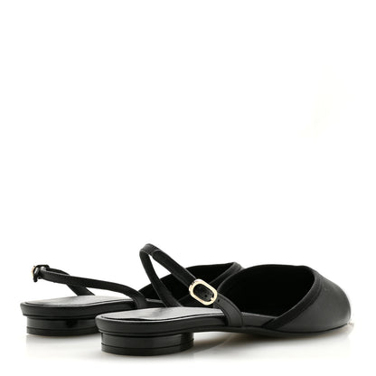 Chanel Iridescent Lambskin Cap Toe CC Slingback Flats 37 Black White 5 of 10