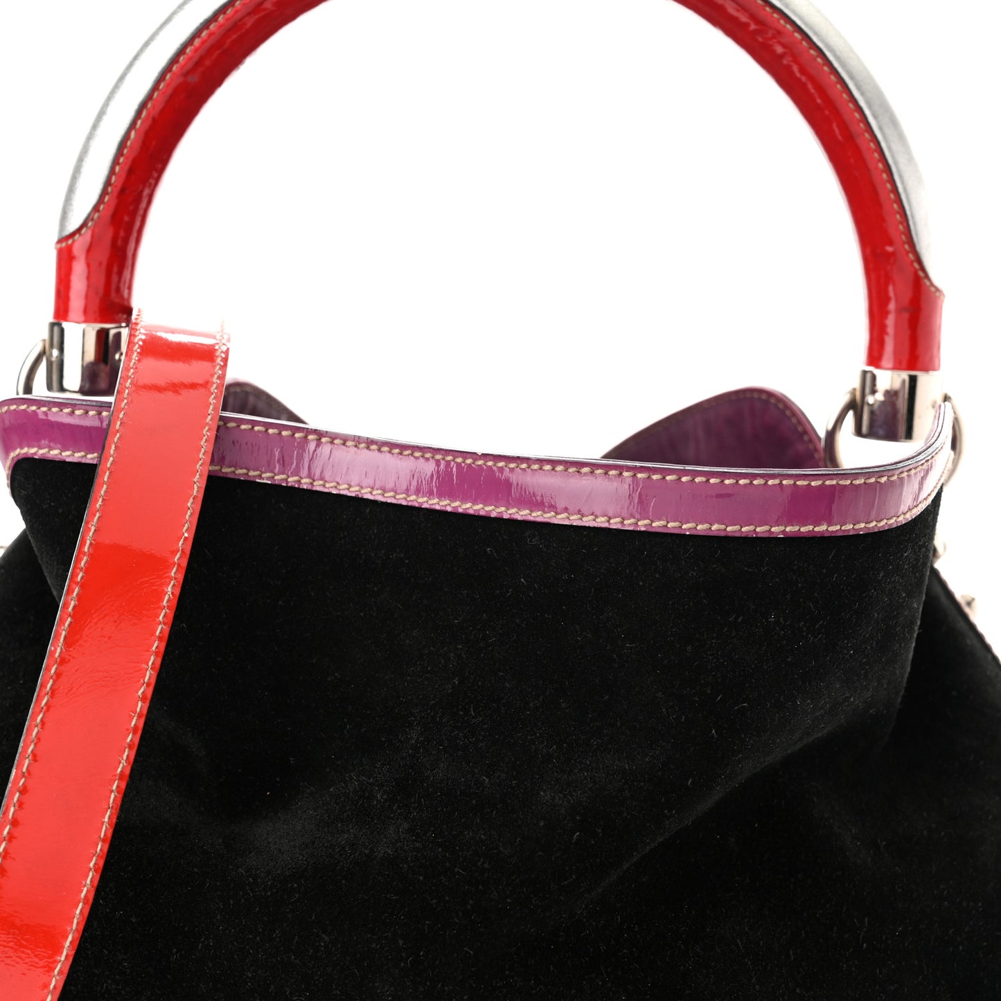 Suede Large Indy Top Handle Hobo Black Purple Red
