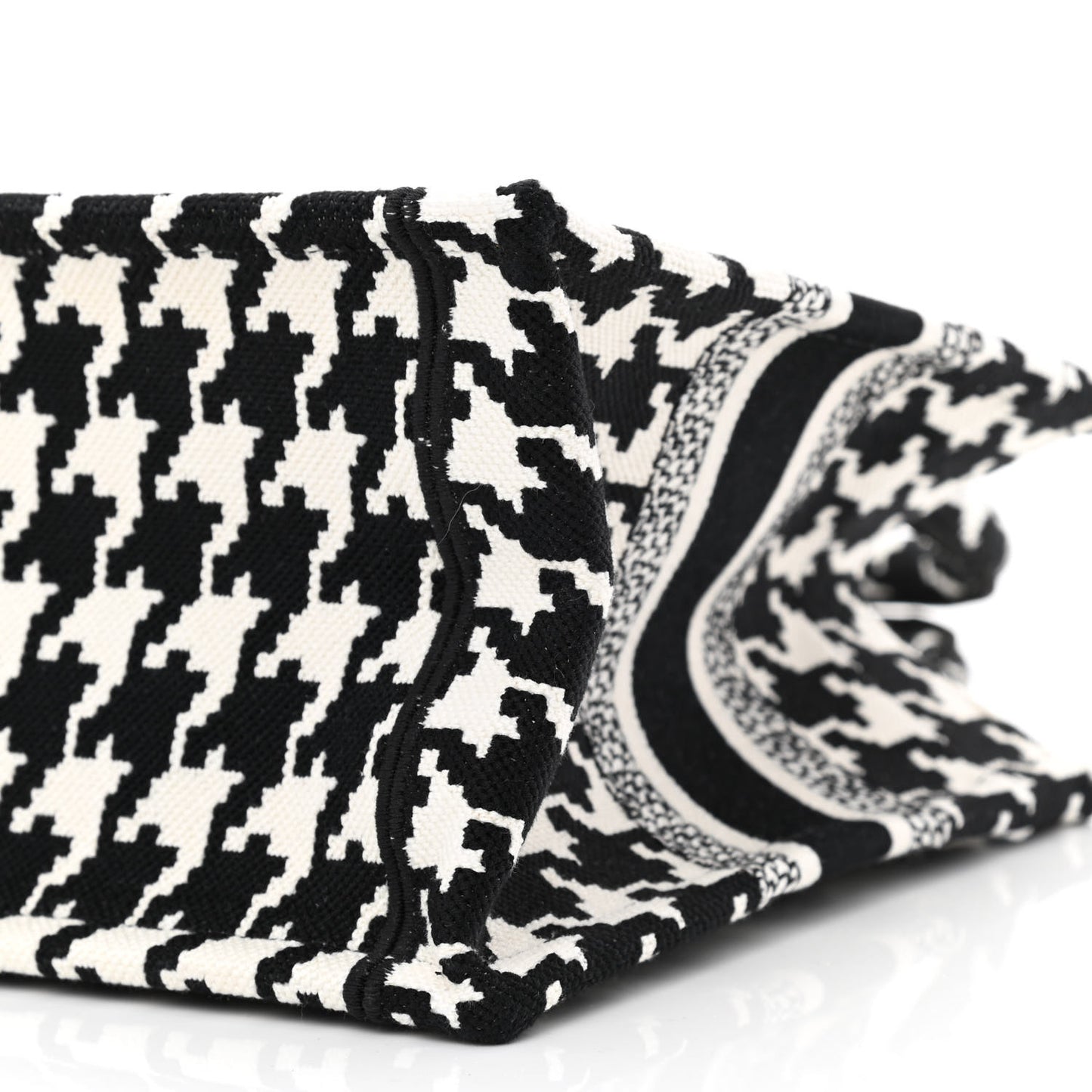 Canvas Houndstooth Embroidered Small Book Tote Black White