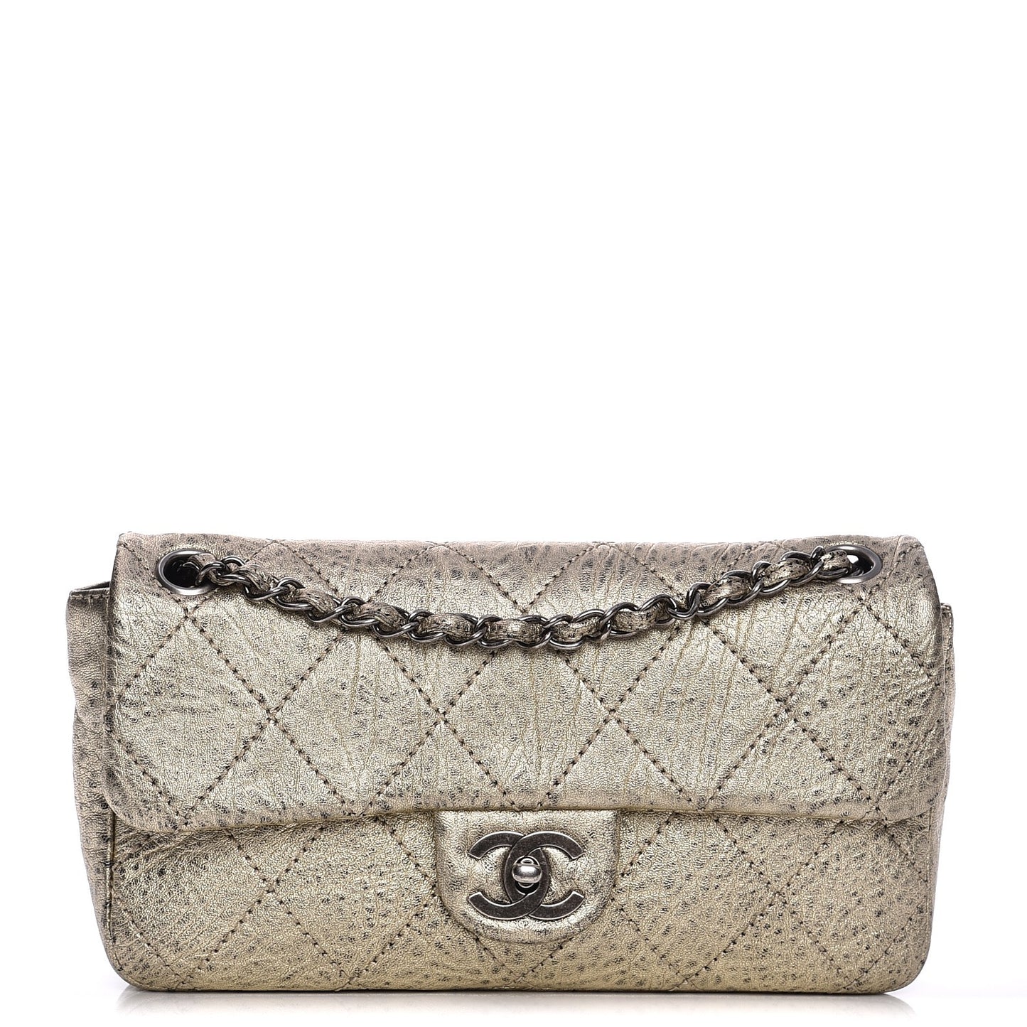 Distressed Metallic Lambskin Quilted Le Marais Ligne Flap Gold