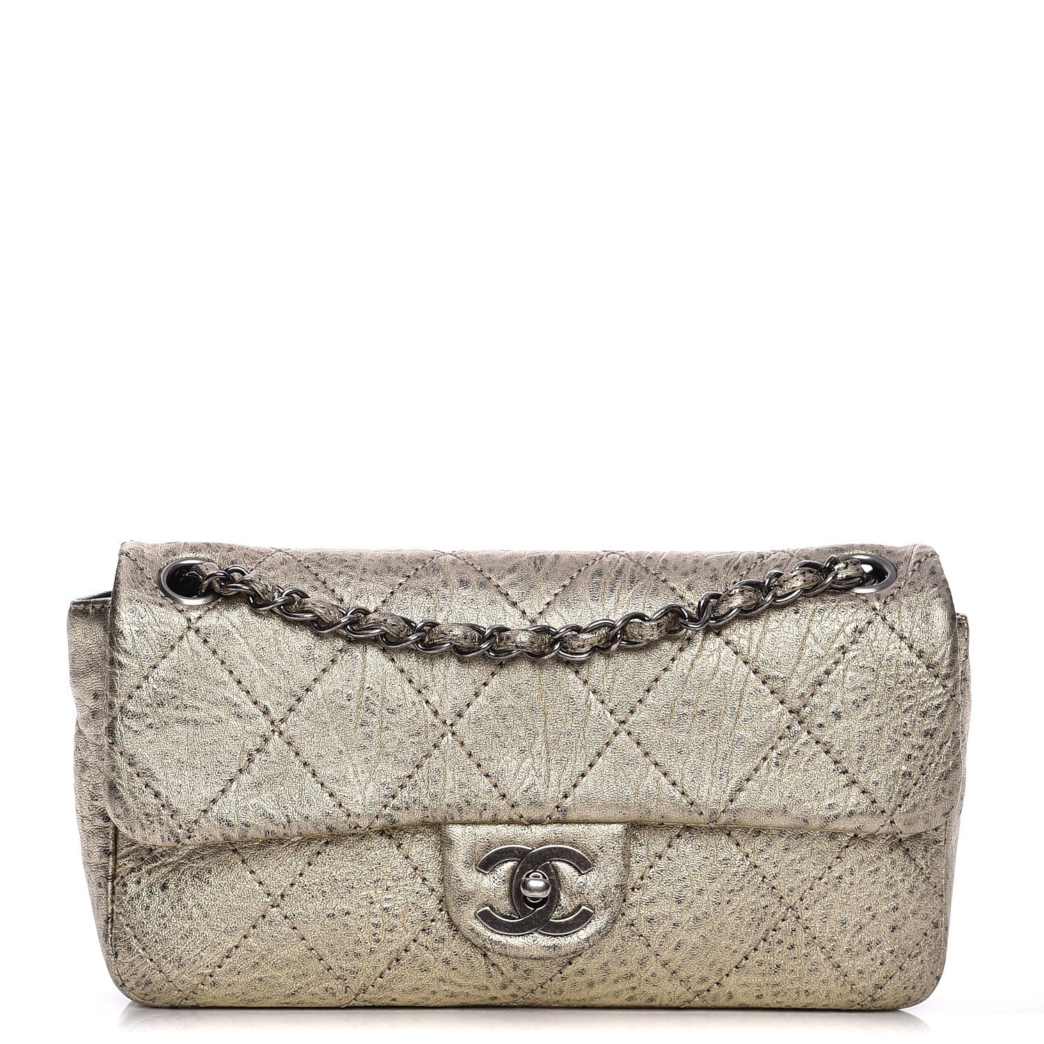 Chanel Distressed Metallic Lambskin Quilted Le Marais Ligne Flap Gold 1 of 8