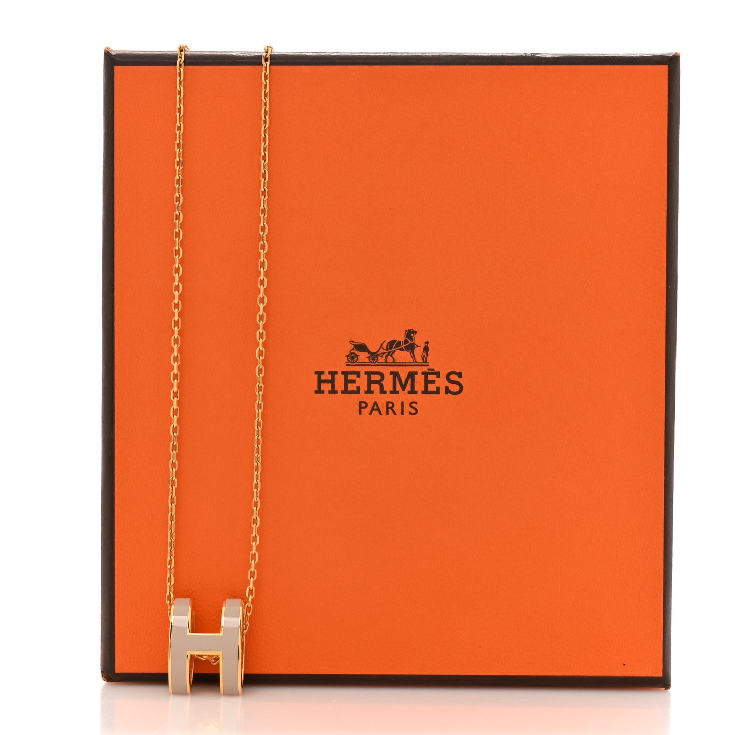 Lacquered Gold Pop H Pendant Necklace Marron Glace
