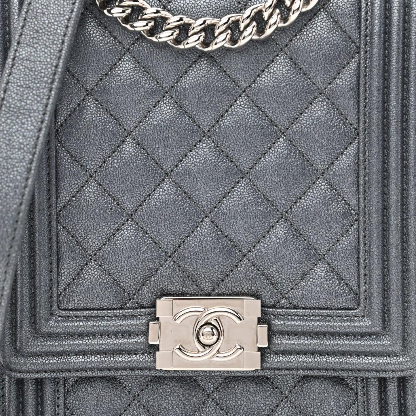 Iridescent Caviar Quilted North South Boy Flap Grey