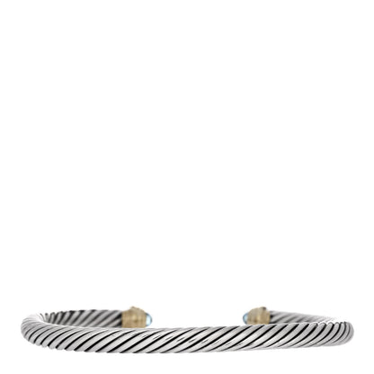 David Yurman Sterling Silver 14K Yellow Gold Blue Topaz 5mm Cable Classics Petite Color Bracelet 2 of 3