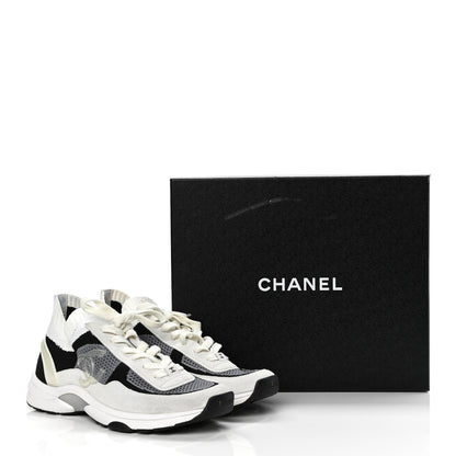 Chanel Fabric Suede Calfskin Stretch CC Sneakers 40 Beige Black 9 of 9