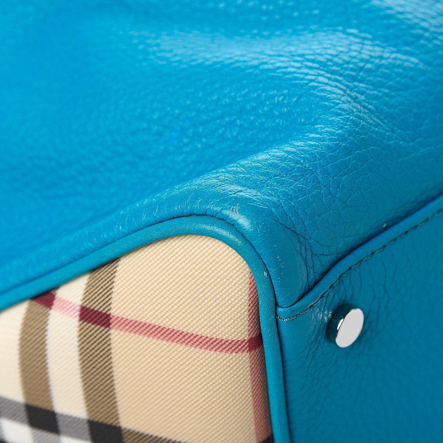 Burberry Grainy Calfskin House Check Horn Toggle Tote Blue 9 of 11