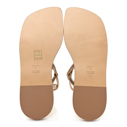Fendi Metallic Nappa Fendi O'Lock Gladiator Flat Sandals 39 Argento Stagno Champagne 5 of 7