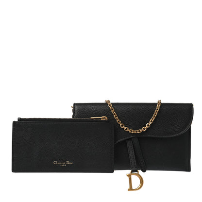 Christian Dior Grained Calfskin Saddle Chain Wallet Pouch Black 3 of 11