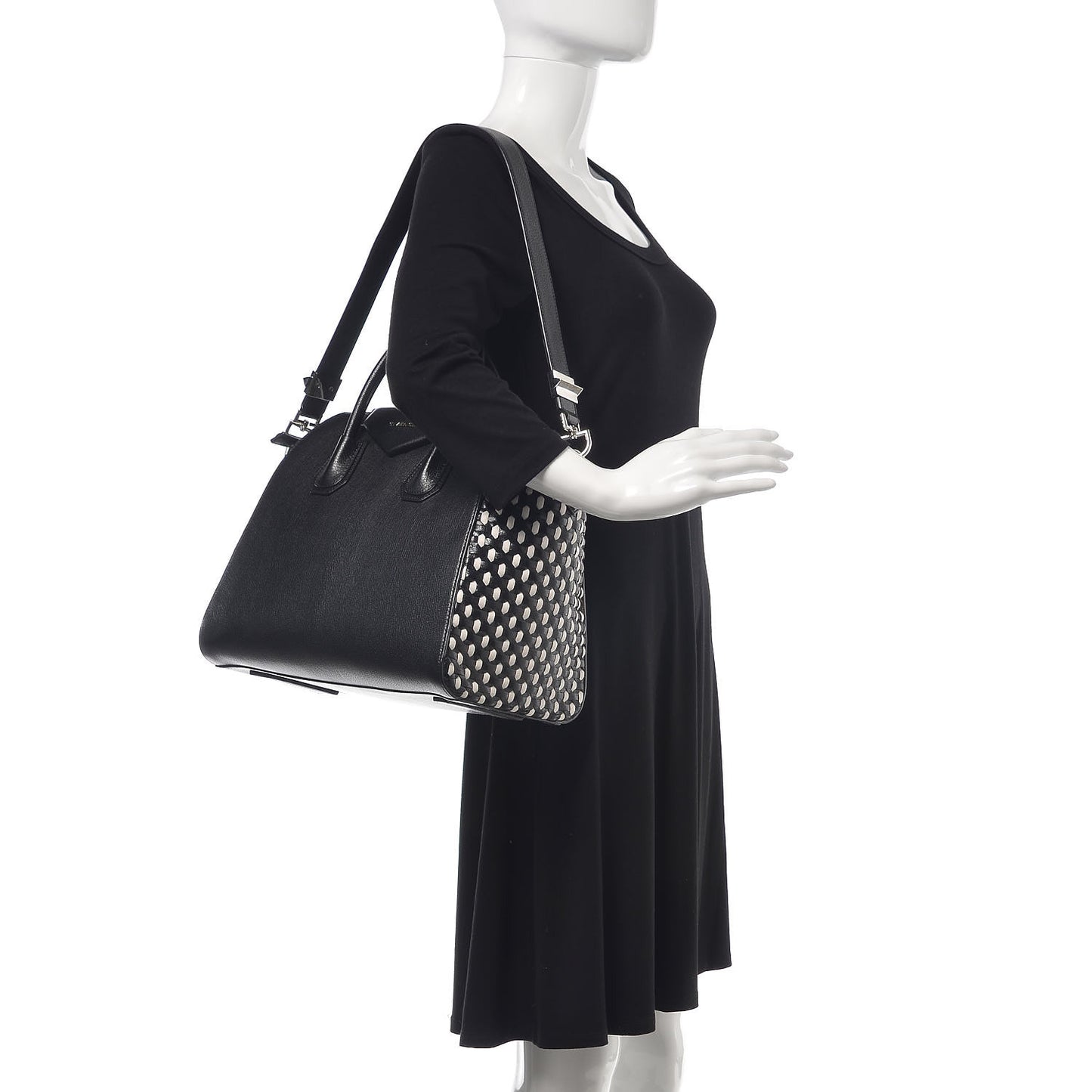 Sugar Goatskin Woven Medium Antigona Black White