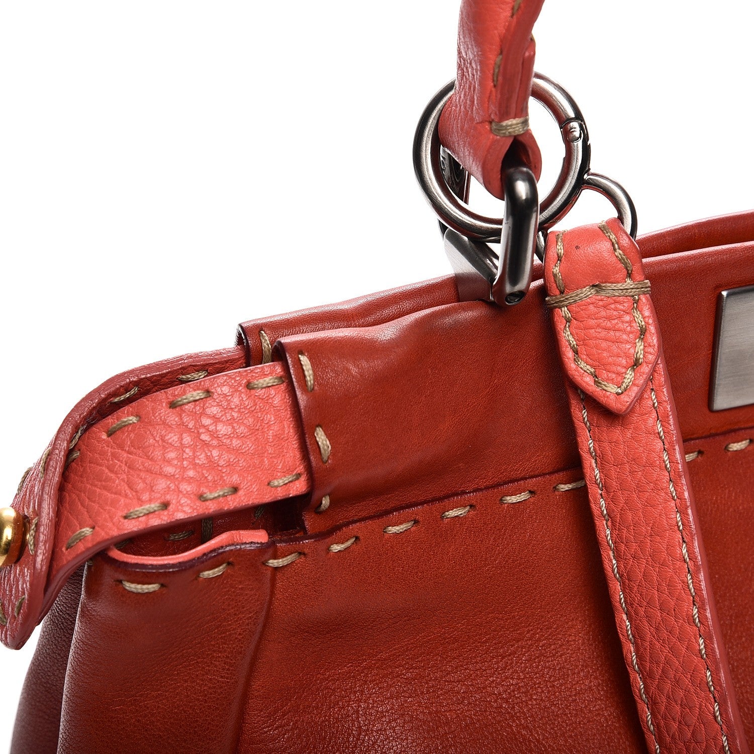 Fendi Vitello Saddle Cuoio Romano Selleria Medium Peekaboo Iconic Satchel Sienna Melon Moro 10 of 16