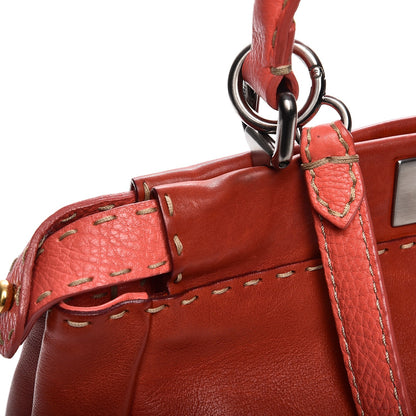Fendi Vitello Saddle Cuoio Romano Selleria Medium Peekaboo Iconic Satchel Sienna Melon Moro 10 of 16