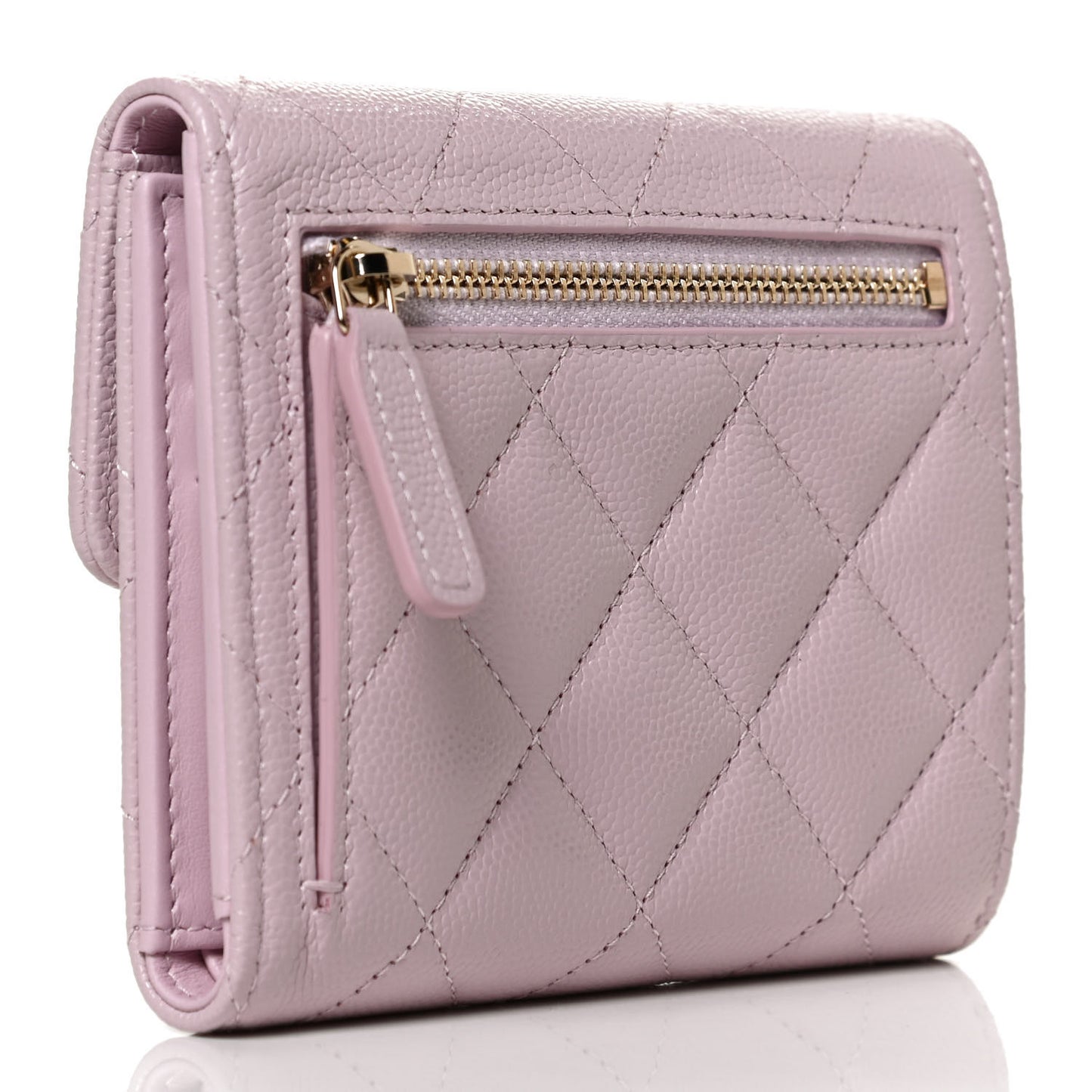 Caviar Quilted Compact Flap Wallet Light Pink