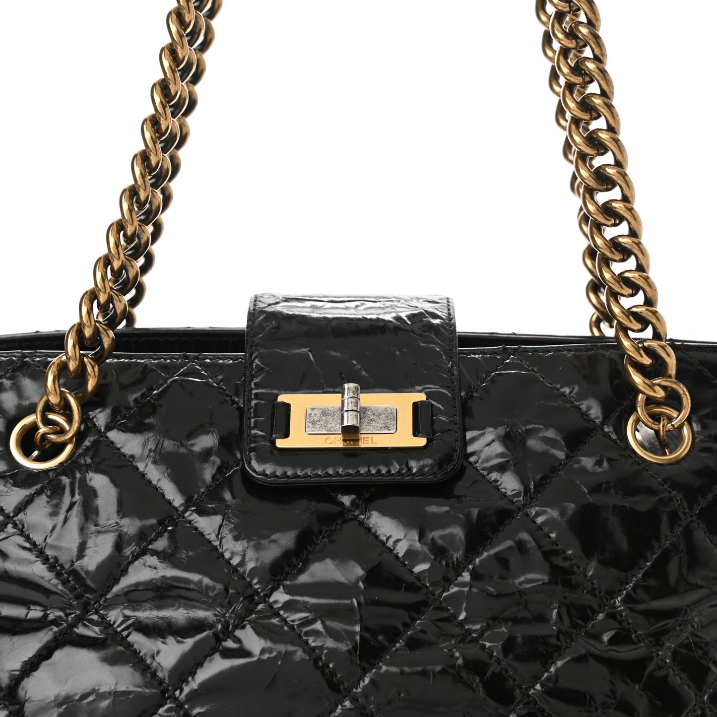 Glazed Crackled Calfskin Small Reissue Tote Black