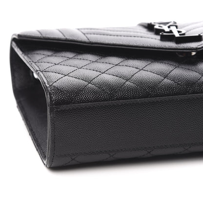 Saint Laurent Grain De Poudre Textured Mixed Matelasse Triquilt Medium Monogram Satchel Black 7 of 9