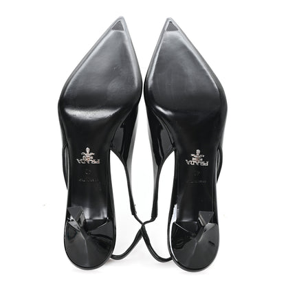 Prada Vernice Logo Pointed Toe Slingback Pumps 40 Black 7 of 10