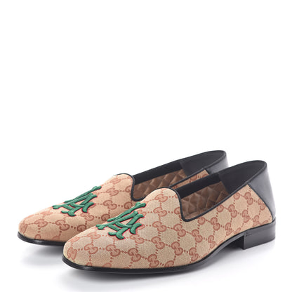 Gucci X MLB GG Monogram LA Dodgers Embroidered Mens Loafers 9 Beige Ruggine Black 3 of 8