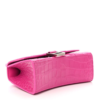Balenciaga Shiny Calfskin Crocodile Embossed Hourglass Top Handle Bag XS Lipstick Pink 4 of 11