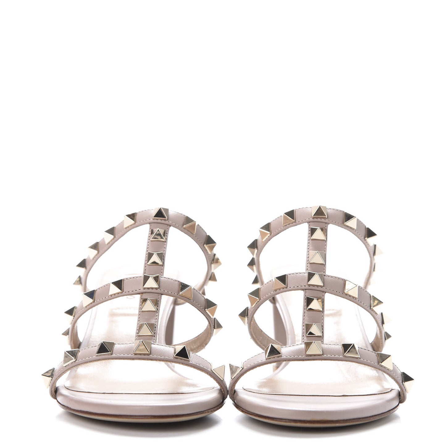 Calfskin Rockstud 60mm Caged Slide Sandals 35.5 Poudre
