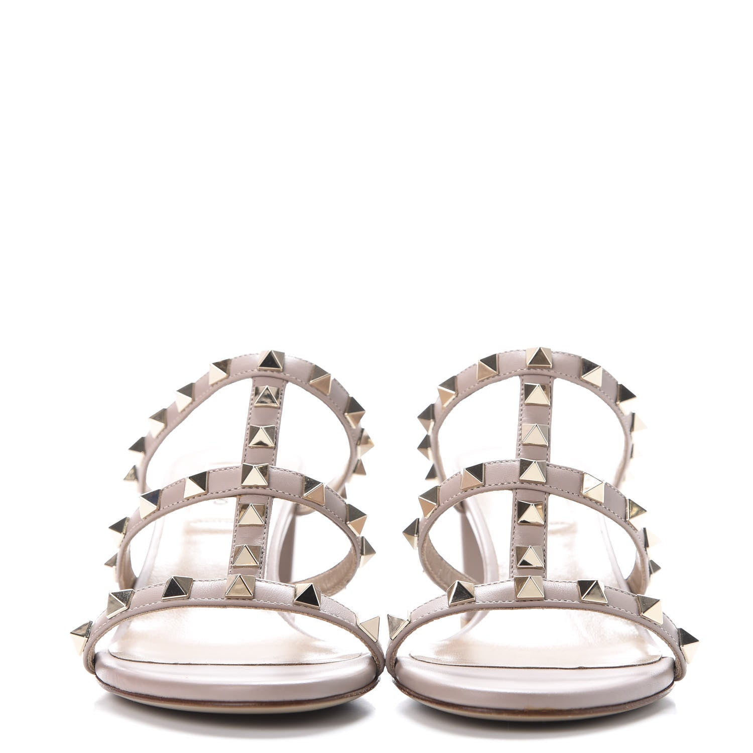 Valentino Garavani Calfskin Rockstud 60mm Caged Slide Sandals 35.5 Poudre 3 of 11