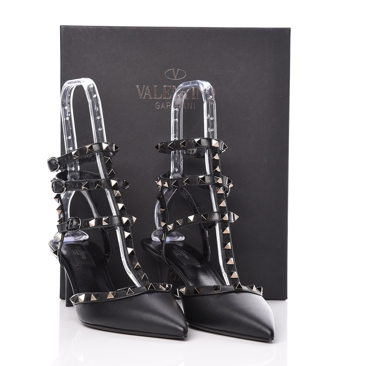 Valentino Garavani Nappa Rockstud Ankle Strap Low Heel Pumps 39 Black 8 of 8