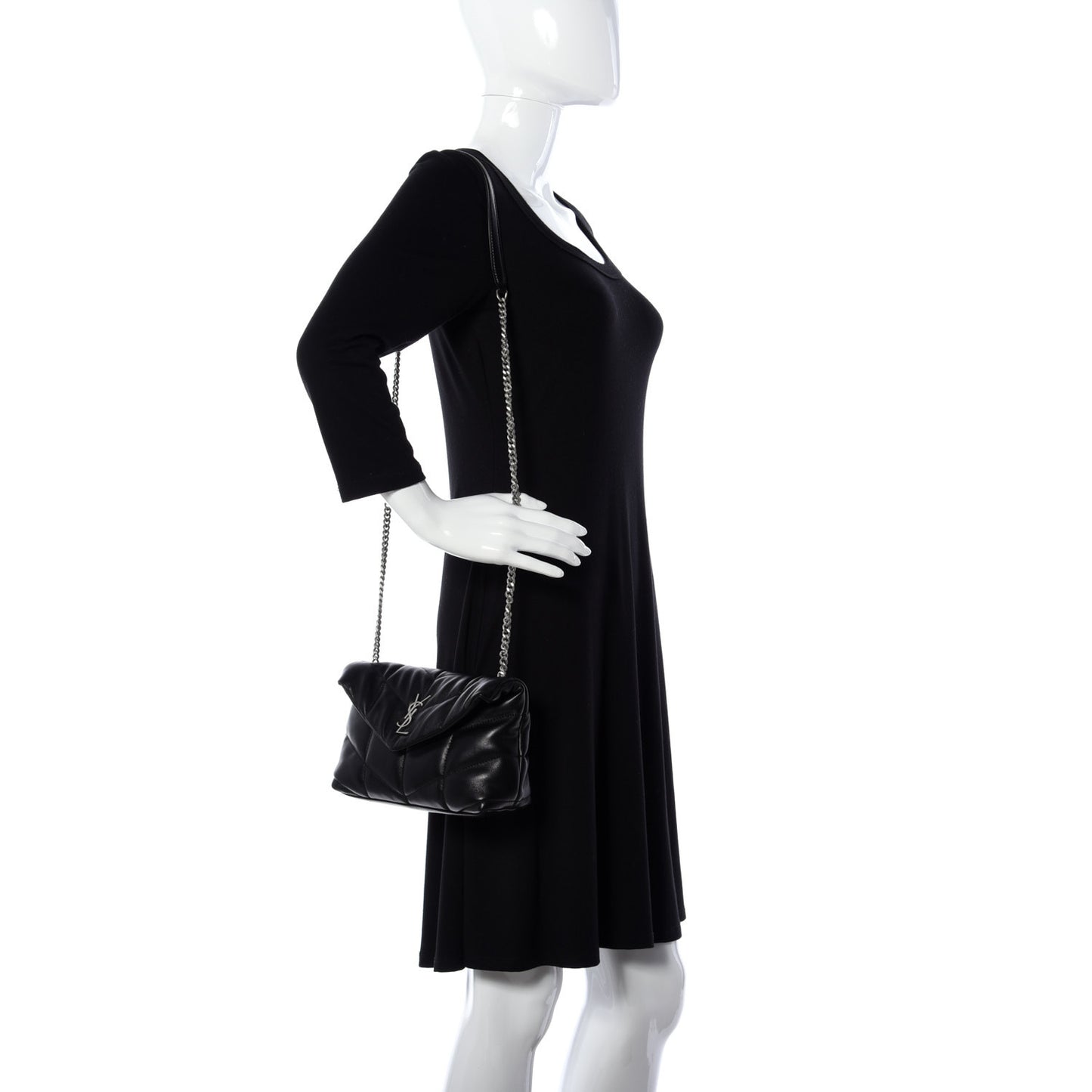 Lambskin Quilted Toy Loulou Puffer Monogram Chain Satchel Black