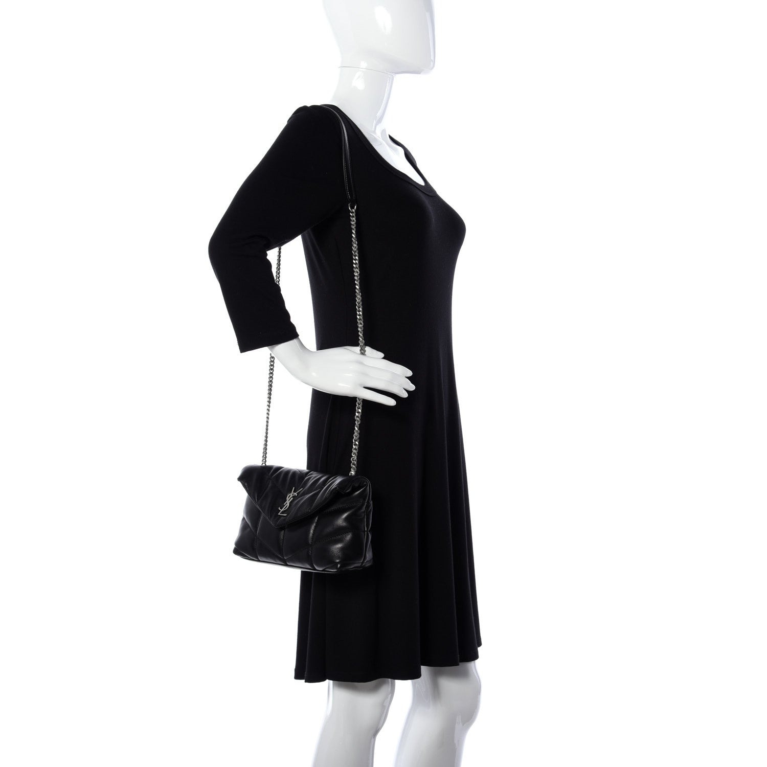 Saint Laurent Lambskin Quilted Toy Loulou Puffer Monogram Chain Satchel Black 2 of 9