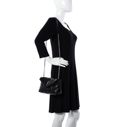 Saint Laurent Lambskin Quilted Toy Loulou Puffer Monogram Chain Satchel Black 2 of 9