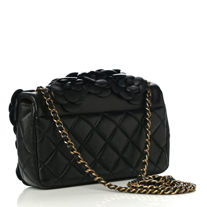 Chanel Lambskin Patent Mini Camellia Flap Black 2 of 9