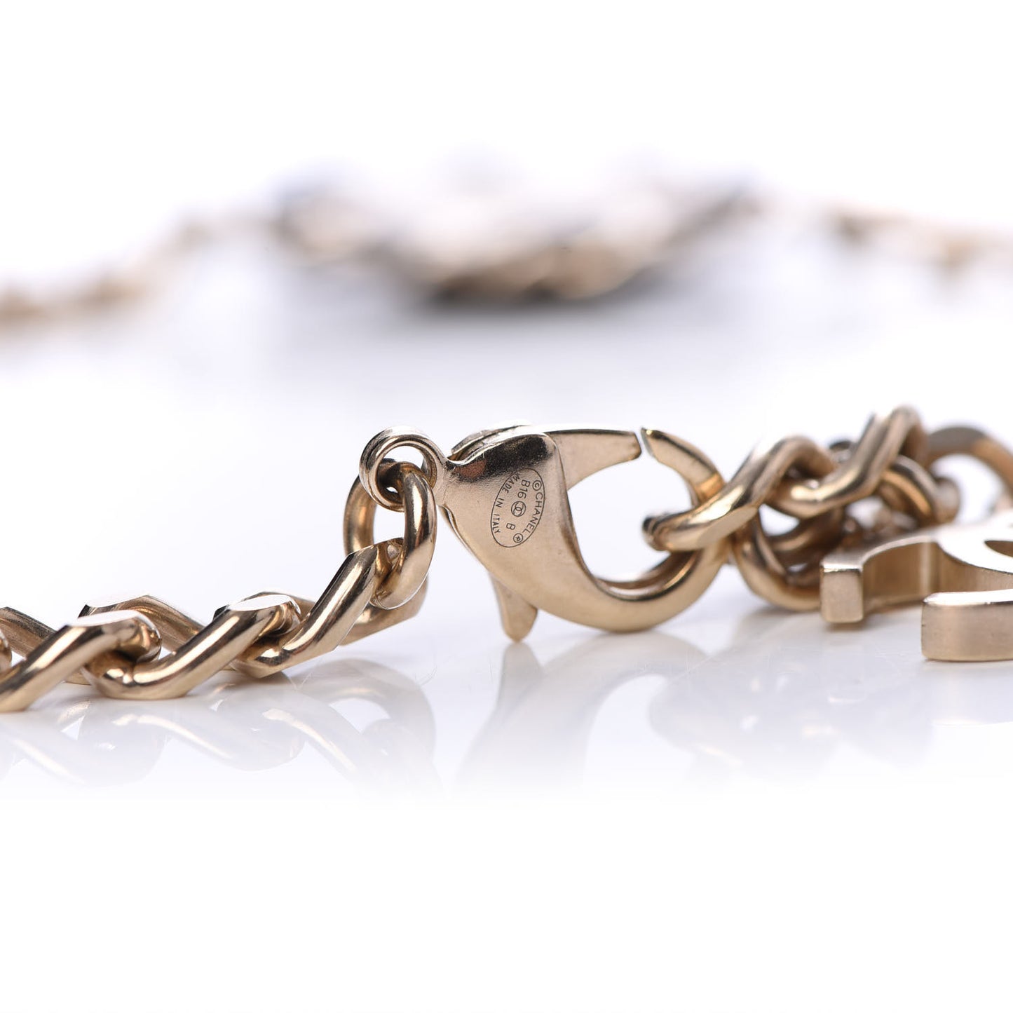Lambskin CC Chain Short Necklace Black Gold