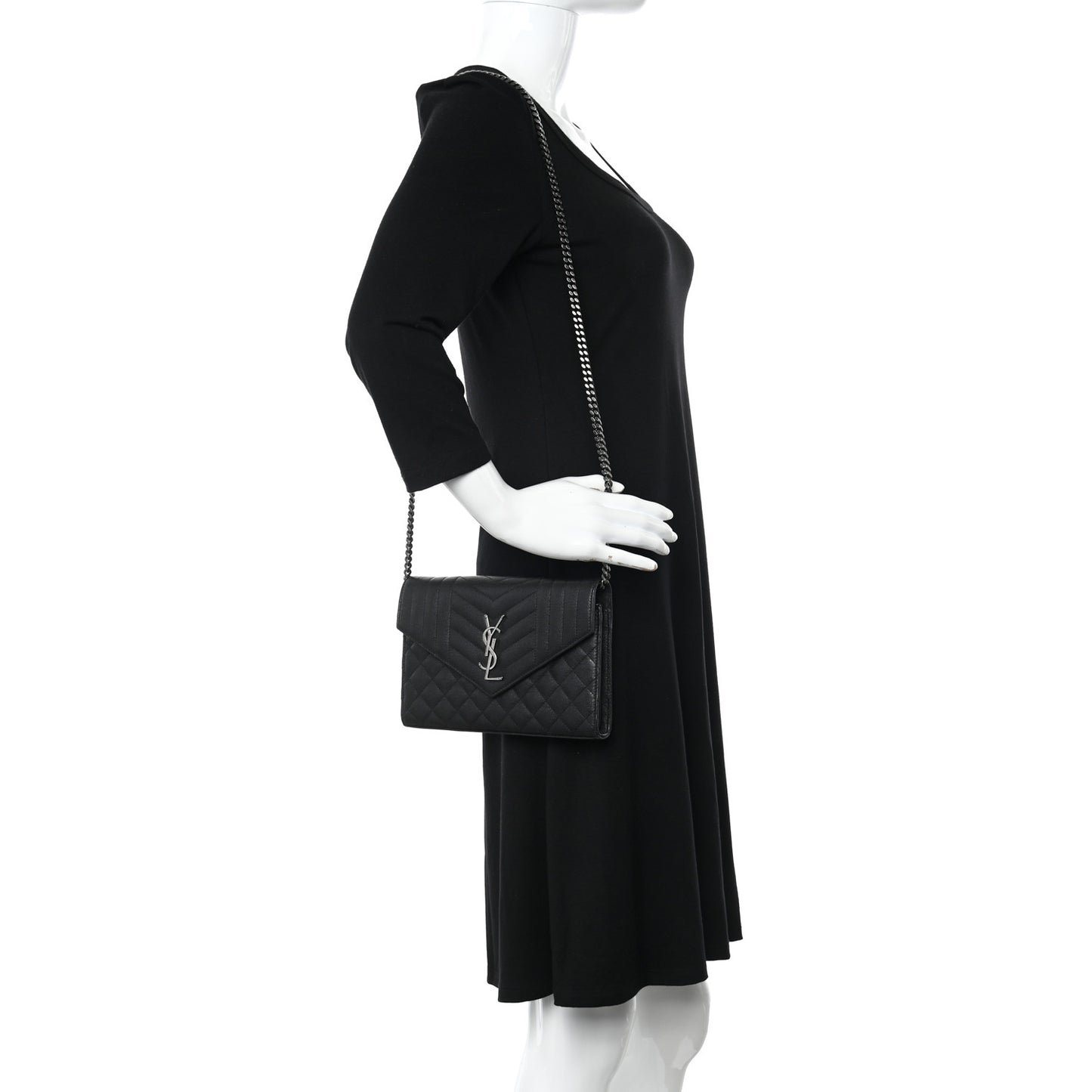Sheepskin Tri-Quilt Monogram Envelope Chain Wallet Black