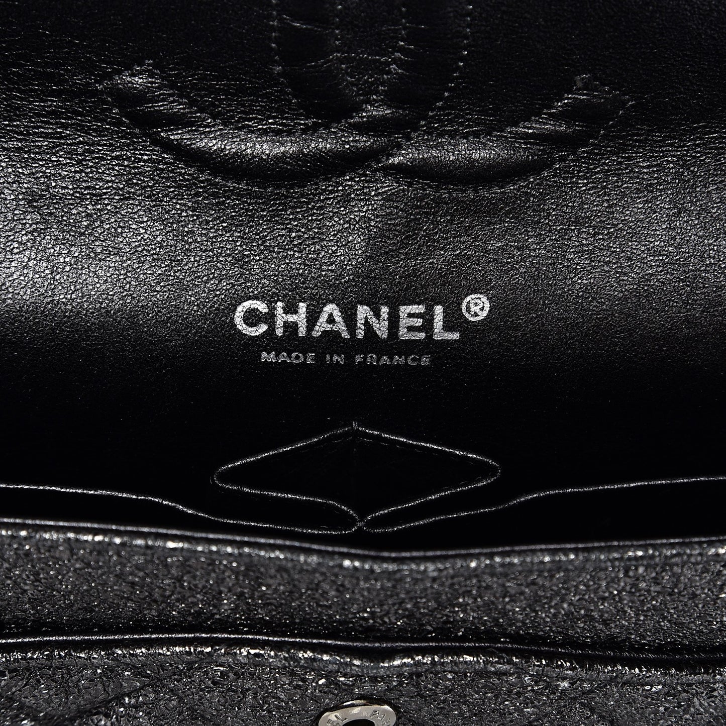 Metallic Crackled Calfskin Medium Double Flap Argent Fonce