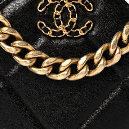 Chanel Shiny Goatskin Quilted Chanel 19 Round Clutch With Chain Black 10 of 11