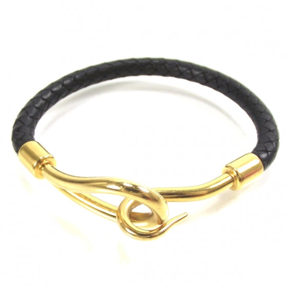 Hermes Leather Jumbo Hook Bracelet Black 1 of 4