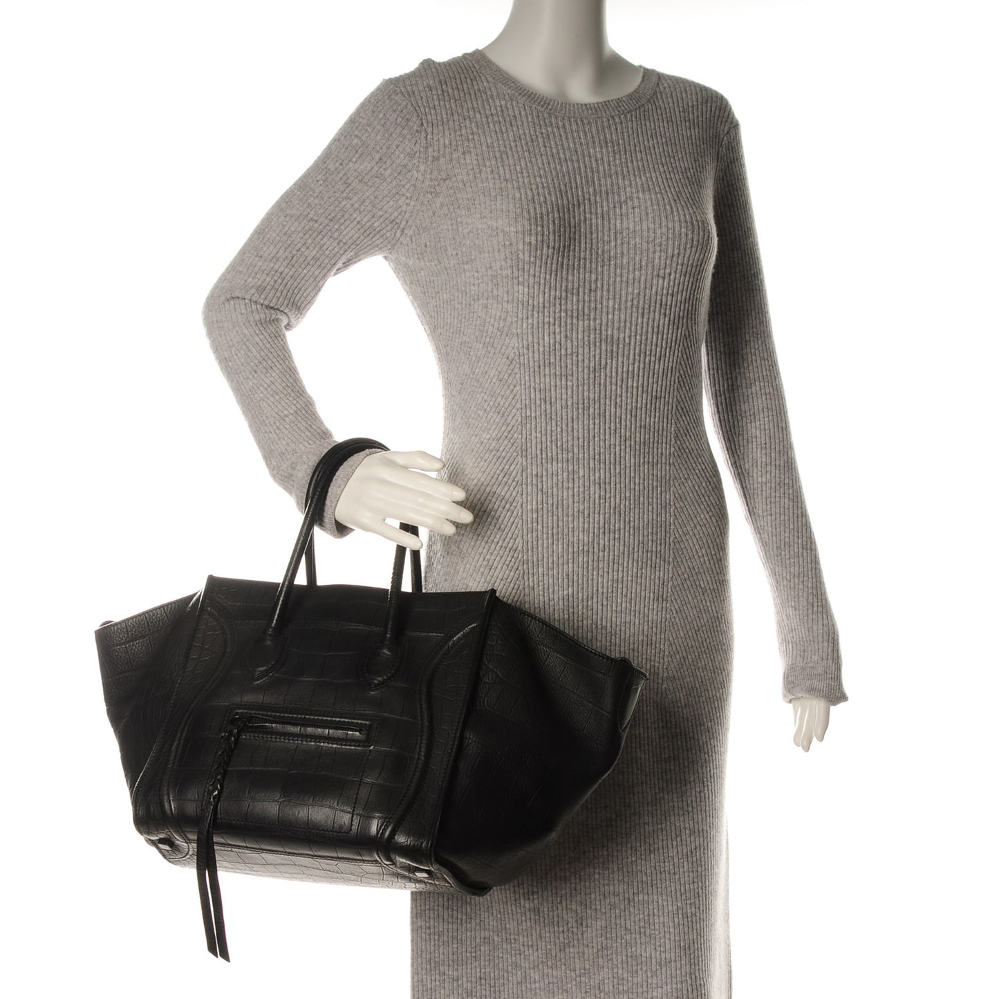 Crocodile Embossed Calfskin Medium Phantom Luggage Black