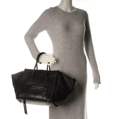 Celine Crocodile Embossed Calfskin Medium Phantom Luggage Black 2 of 13