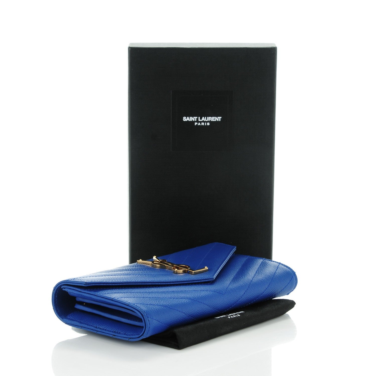 Saint Laurent Grain De Poudre Matelasse Chevron Monogram Wallet Royal Blue 4 of 7