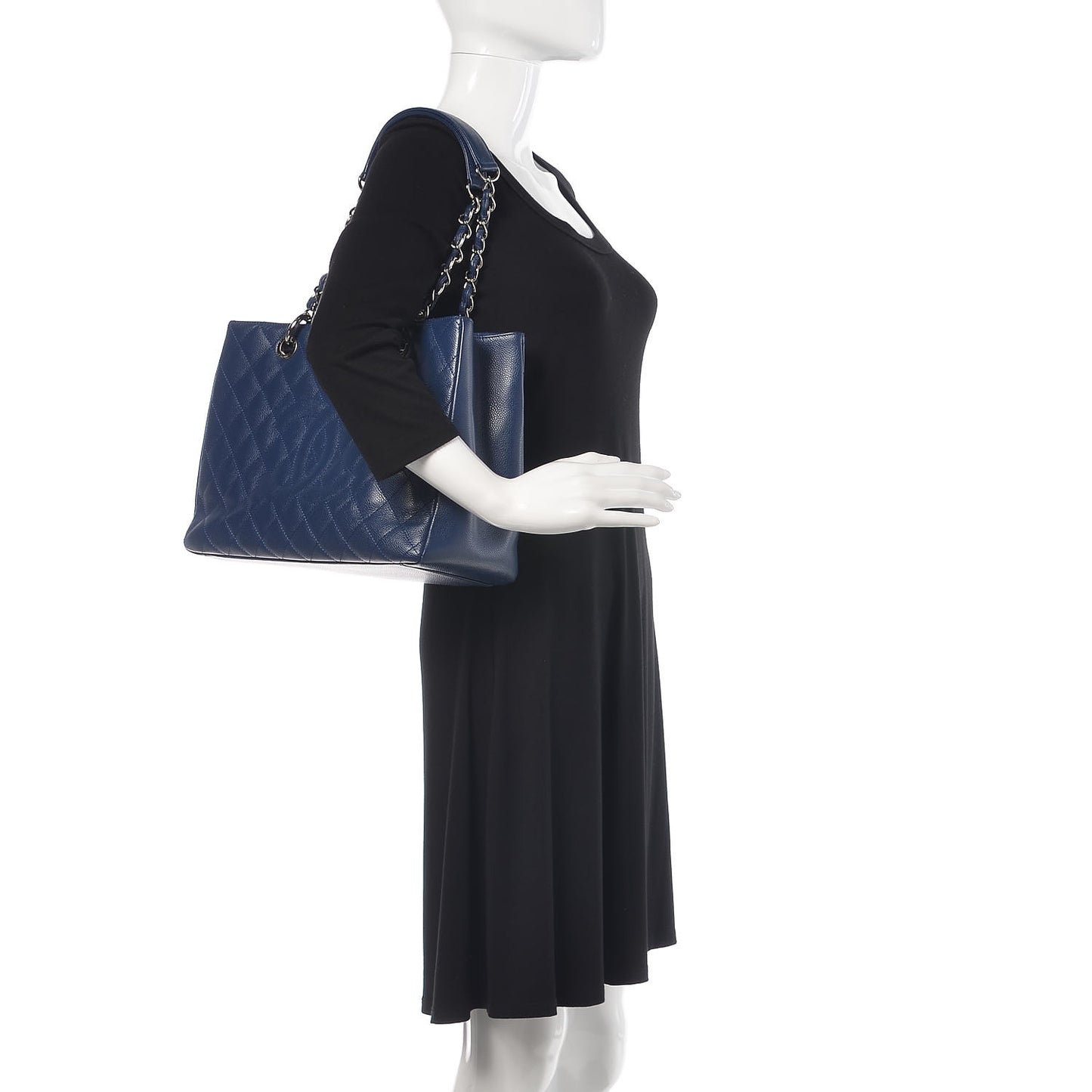 Caviar Quilted Grand Shopping Tote GST Dark Navy Blue