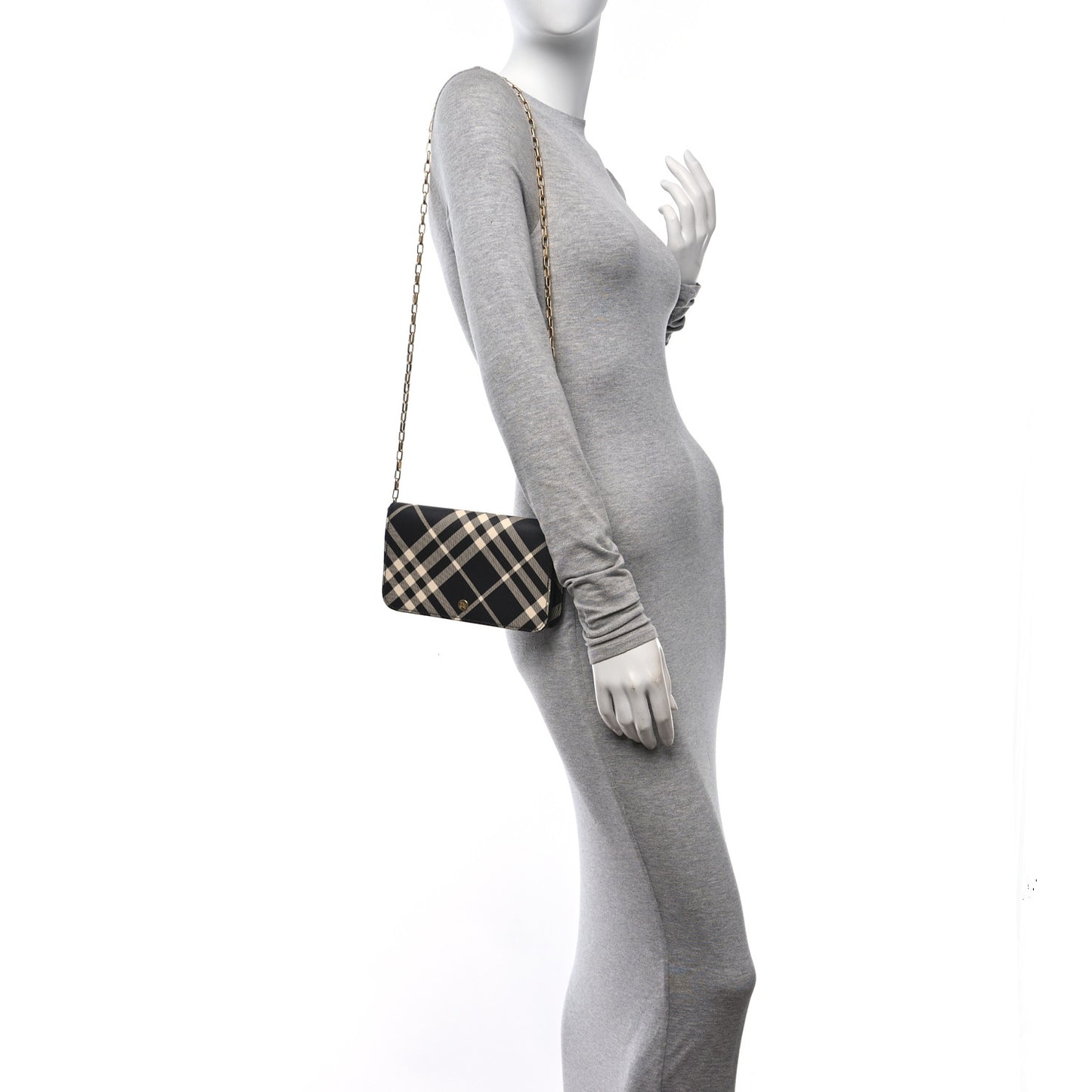 Check Chain Strap Wallet Black Calico