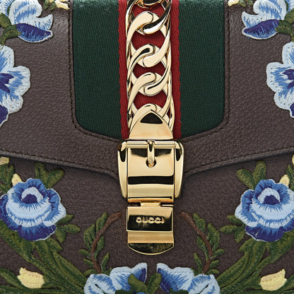 Gucci Calfskin Embroidered Medium Sylvie Top Handle Bag New Acero Multicolor 10 of 10