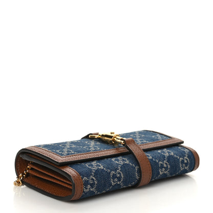 Gucci New Denim GG Monogram Jackie 1961 Chain Wallet Blue Tea Cuir 4 of 9
