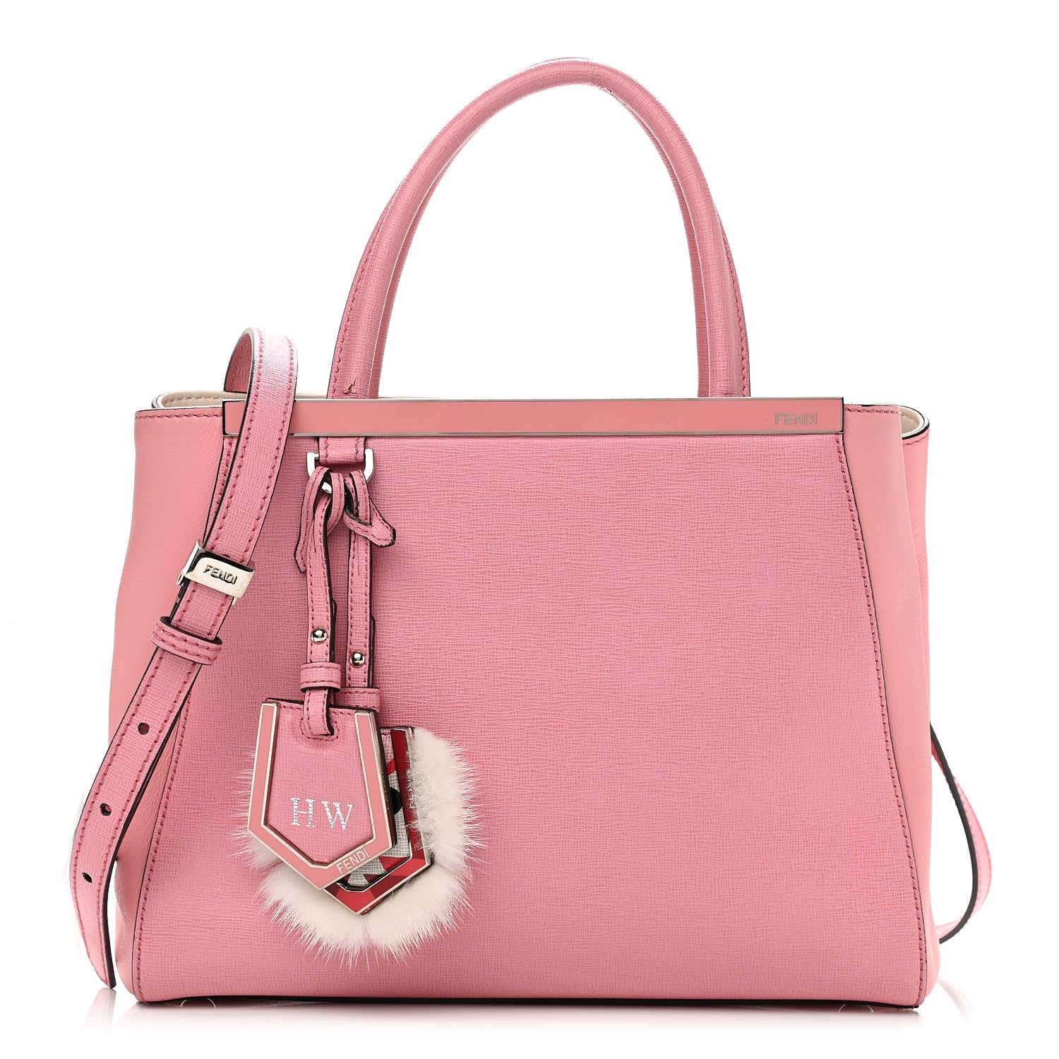 Fendi Vitello Elite Flamingo Mink Monster Charm Petite 2Jours Tote Pink Multicolor 1 of 14