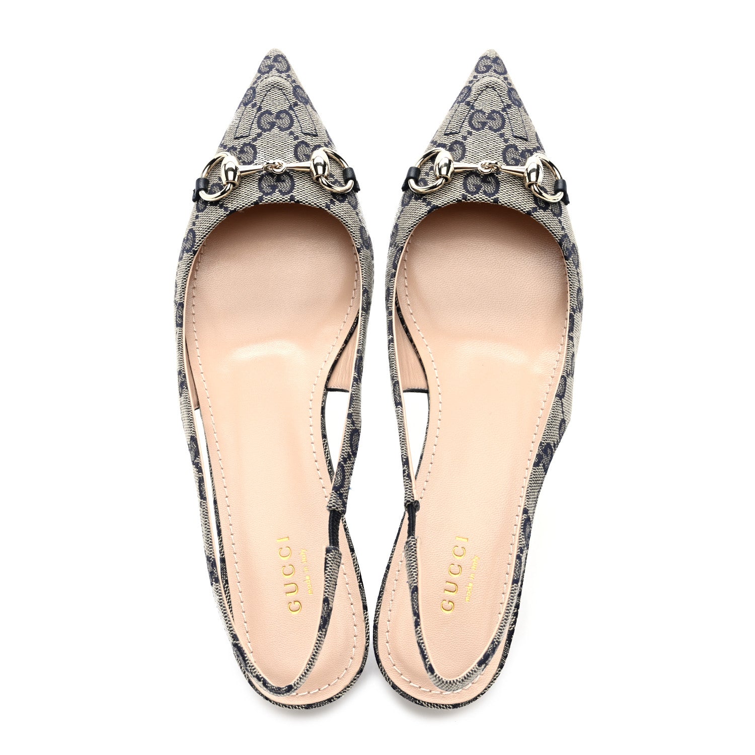 Gucci Monogram Horsebit Womens Slingback Ballet Flat 38.5 Beige Blue 2 of 9