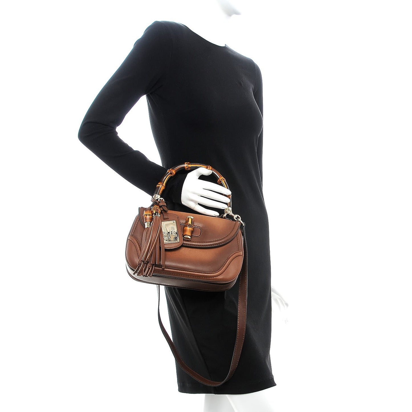 Calfskin Small New Bamboo Top Handle Bag Brown