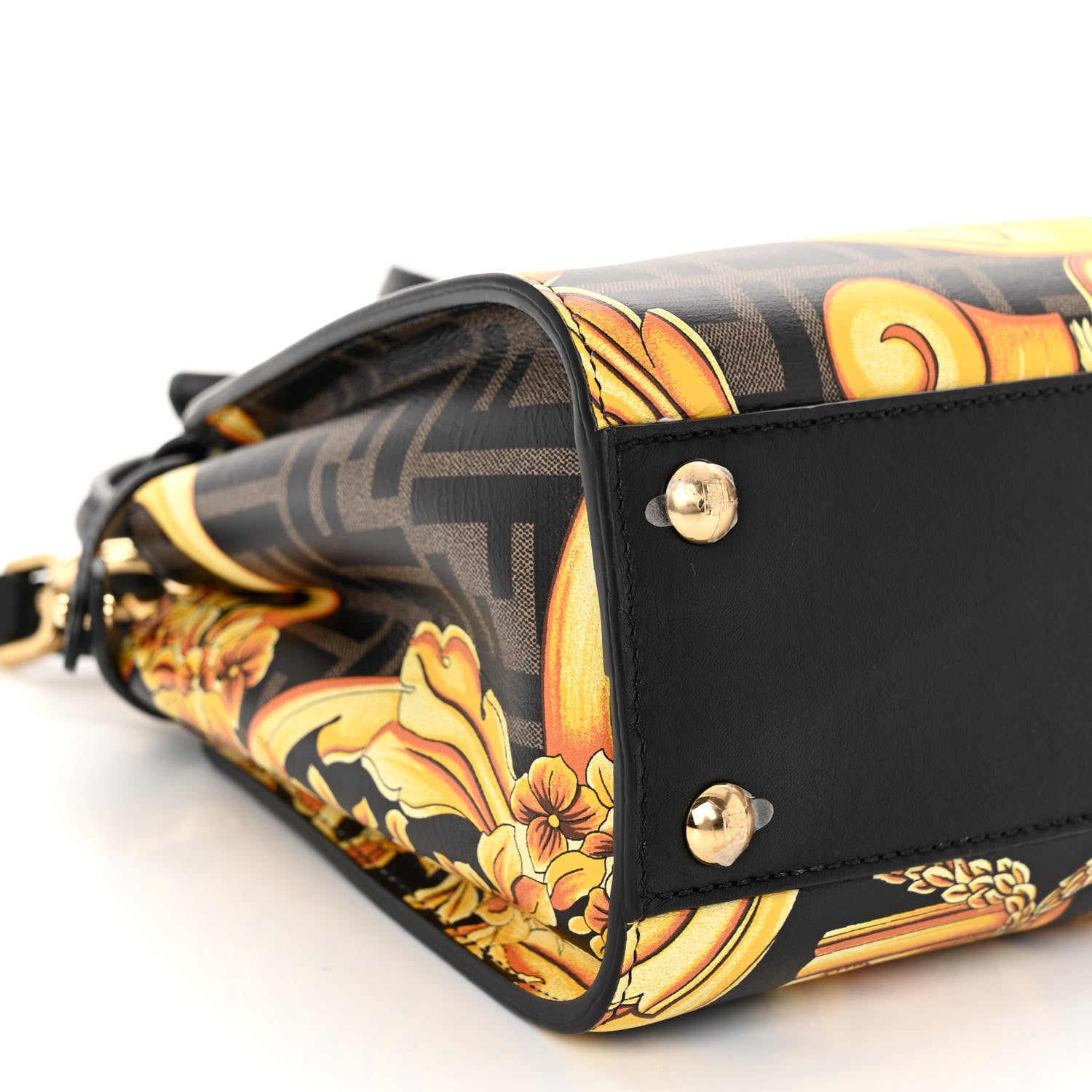 Fendi X VERSACE Vitello Seta Nappa Fendace FF Baroque Mini Peekaboo Iconic Satchel Tobacco Black Gold 8 of 9