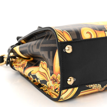 Fendi X VERSACE Vitello Seta Nappa Fendace FF Baroque Mini Peekaboo Iconic Satchel Tobacco Black Gold 8 of 9